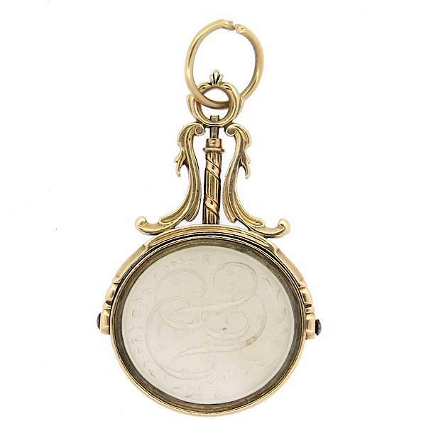 Appraisal: Antique Frosted Crystal Intaglio k Gold Fob Pendant METAL k