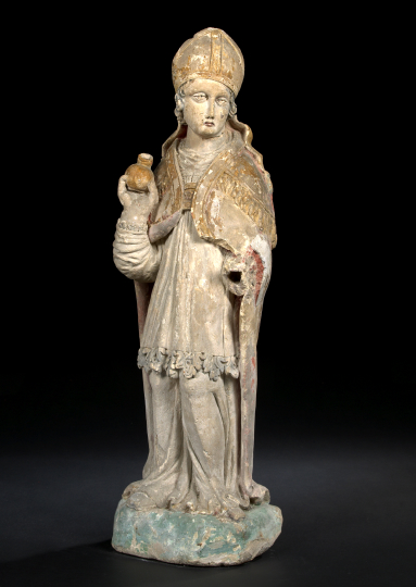 Appraisal: Attractive French Carved and Polychromed Limestone Figure of St Nicholas