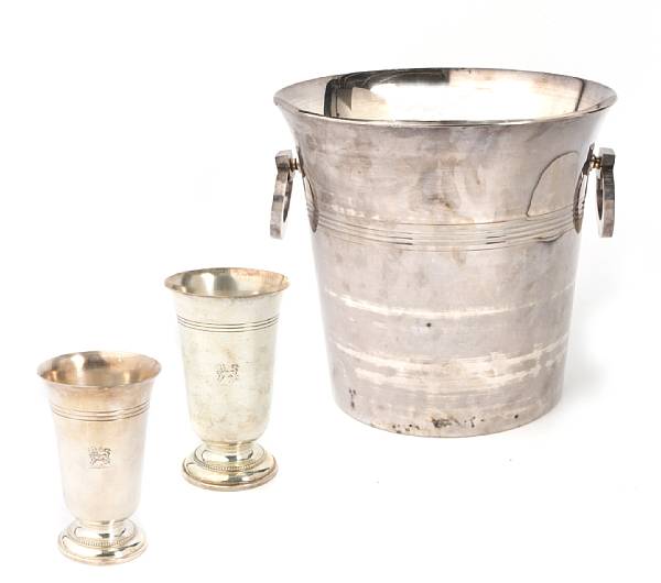 Appraisal: A French silver plate wine cooler together with a collection