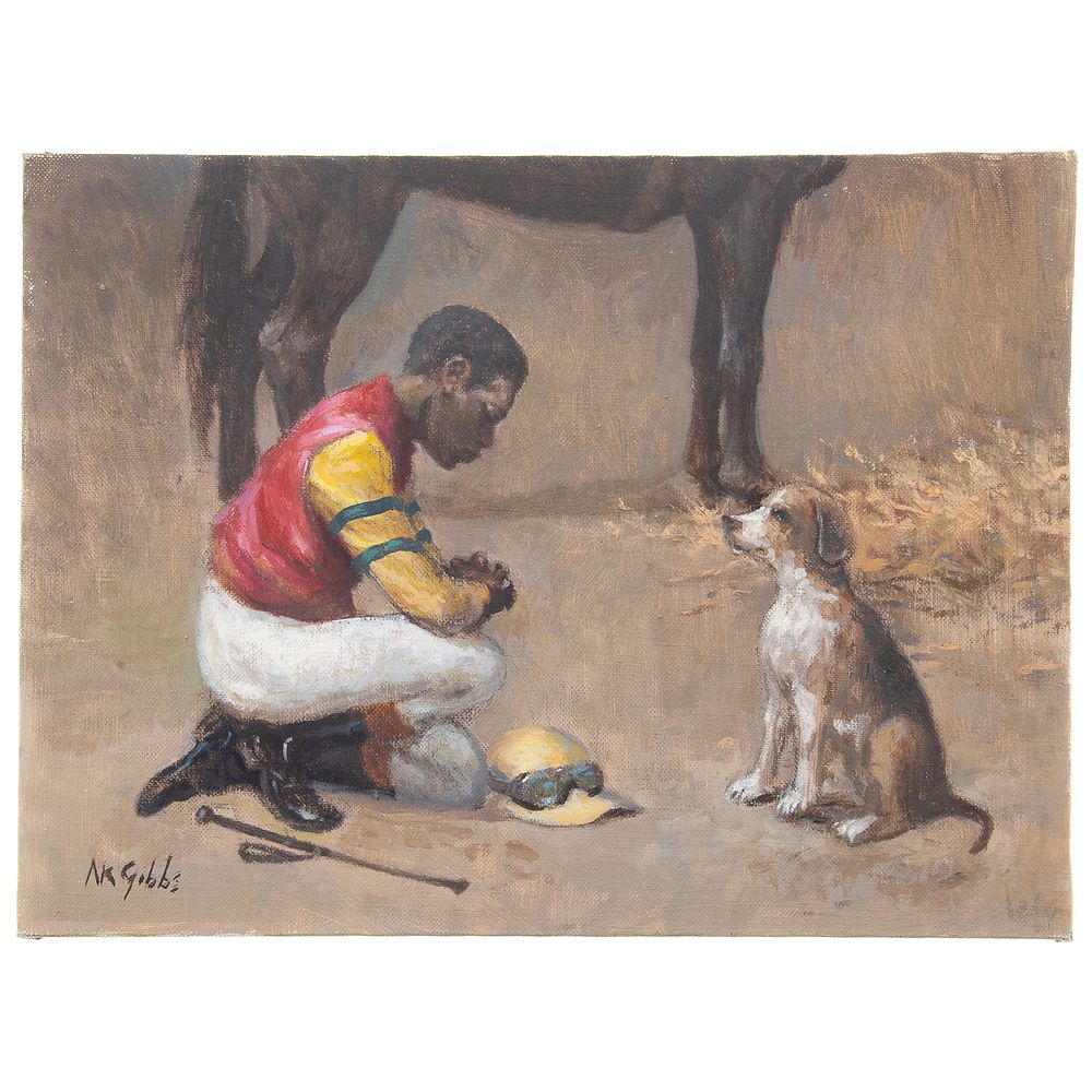 Appraisal: Nathaniel K Gibbs Jockey Praying oil American - Oil on