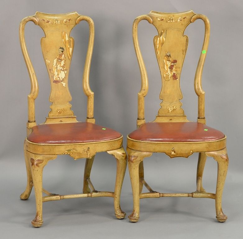 Appraisal: Pair of chinoiserie decorated Queen Anne style side chairs Pair