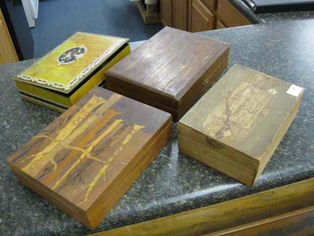 Appraisal: Antique Boxes inlaid wood tin cigar and perfume