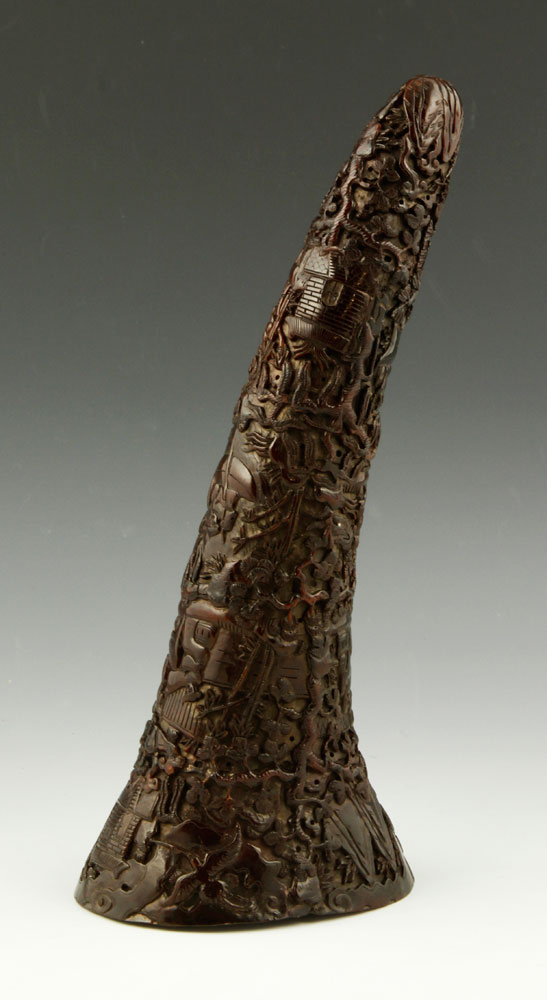 Appraisal: - Chinese Carved Horn Shaped Piece Carved horn shaped piece