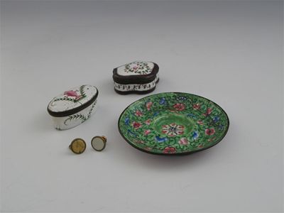 Appraisal: Two th century small polychrome enamelled pill boxes decorated with