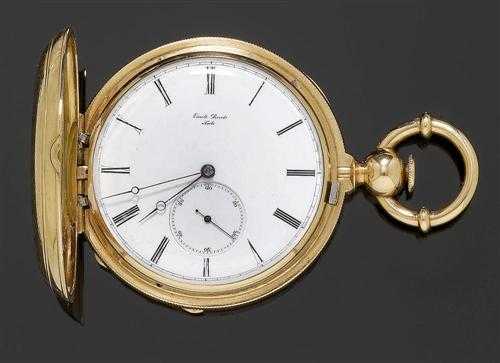 Appraisal: SAVONNETTE POCKET WATCH EMIL PERRET Locle ca Yellow gold Guilloche-decorated