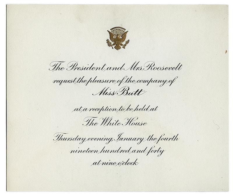 Appraisal: Formal Printed Invitation to White House Reception Roosevelt Franklin Delano