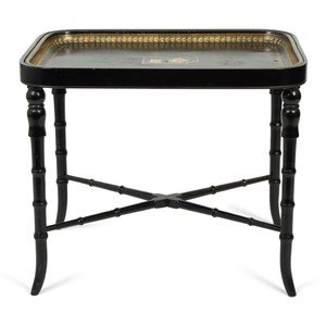 Appraisal: An English Painted Wood Tray Table on Faux Bamboo Stand