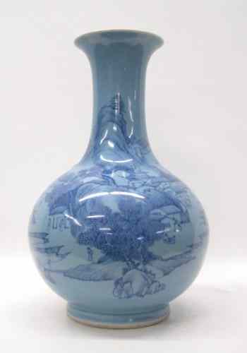 Appraisal: CHINESE BLUE PORCELAIN VASE of jar form having mountain landscape