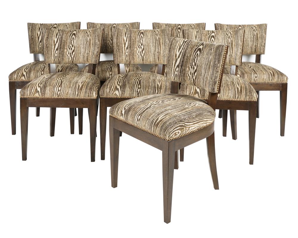 Appraisal: EIGHT CHRISTIAN LIAIGRE DINING CHAIRSunsigned with faux zebra print upholstery