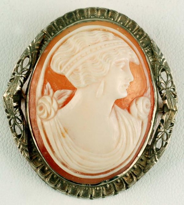 Appraisal: Carved shell cameo brooch of a 's woman in tested