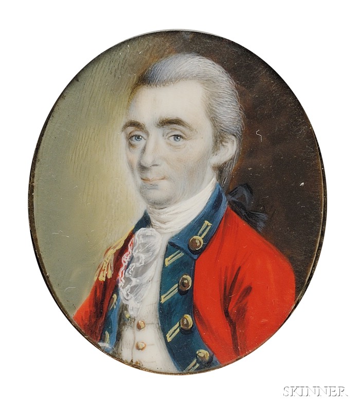 Appraisal: Portrait Miniature of a Gentleman Wearing a Red Jacket late