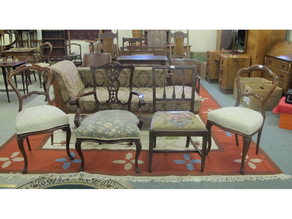 Appraisal: Edwardian mahogany parlour armchair pair of Victorian rosewood chairs and