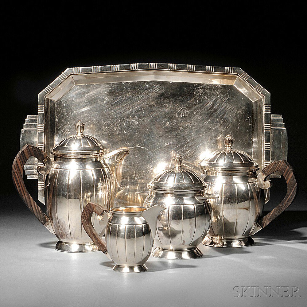 Appraisal: Art Deco Silver-plate Five-piece Tea Coffee Service Europe Comprised of