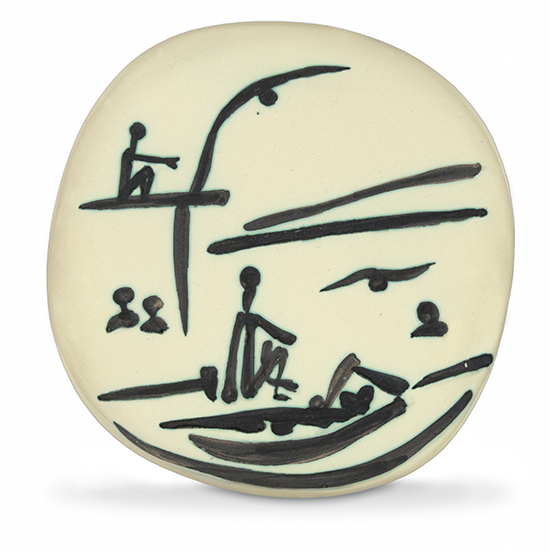 Appraisal: PABLO PICASSO Beach Scene Glazed terre de fa ence convex