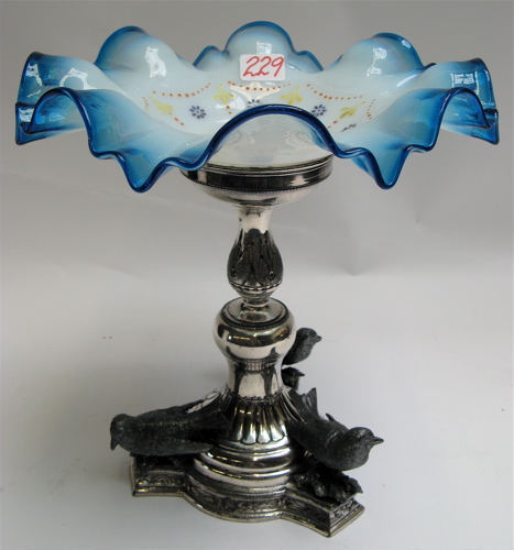 Appraisal: VICTORIAN SILVER PLATED CENTERPIECE the base with doves perched at