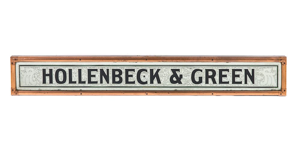 Appraisal: Hollenbeck and Green Ornate Silver Foil Copper Sign Good original