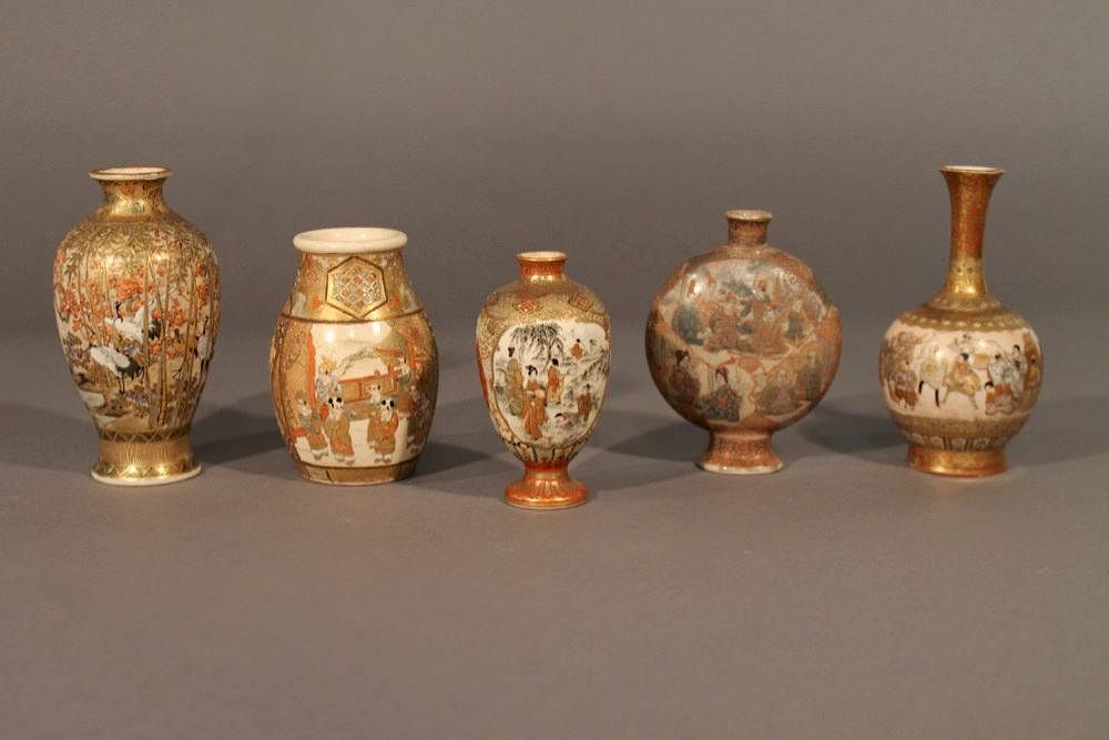 Appraisal: Five Satsuma Vases Four signed Various sizes and forms in