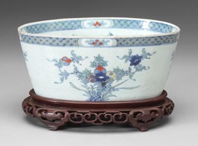 Appraisal: Chinese doucai bowl oval interior with lotus plants central fan-shape