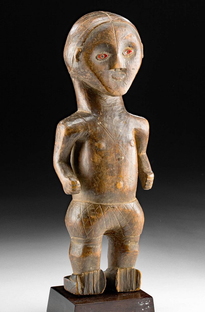 Appraisal: th C African Ubangi Wood Figure w Glass Bead Eyes