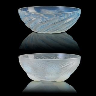 Appraisal: LALIQUE Two bowls Poissons No and Dahlias LALIQUETwo bowls France