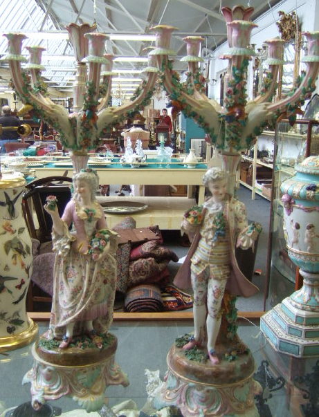 Appraisal: A pair of German porcelain figural candelabra th century the