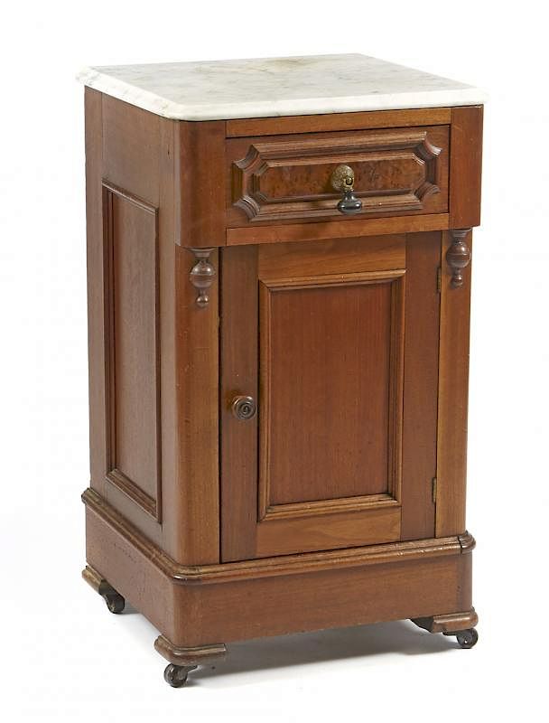 Appraisal: Victorian walnut marble top night stand Victorian walnut marble top