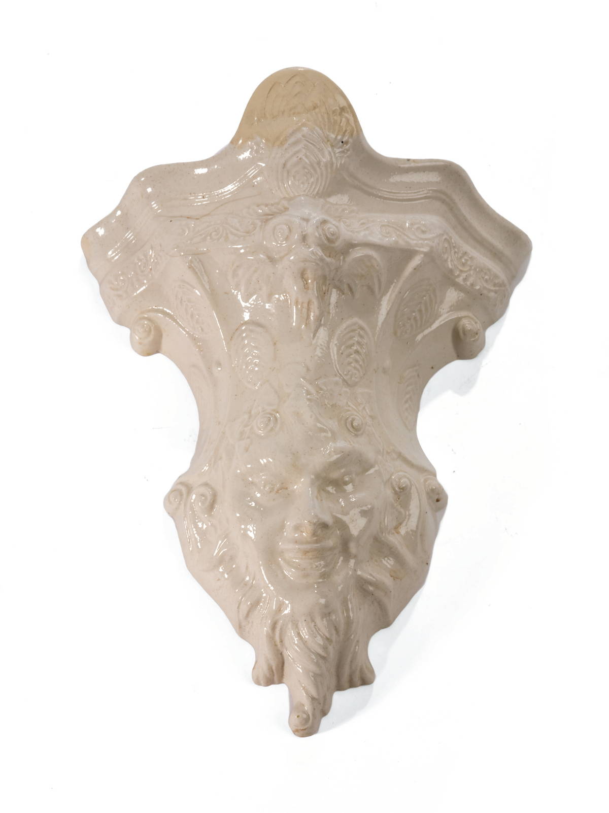 Appraisal: STAFFORDSHIRE SALTGLAZE WALL POCKET CIRCA Molded with a bearded satyr