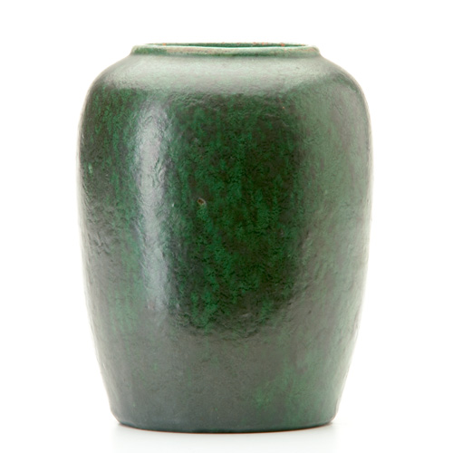 Appraisal: MERRIMAC Bulbous vase covered in a rich feathered green and