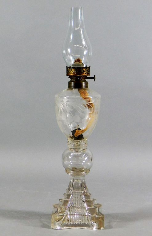 Appraisal: C Boston Sandwich Glass Cut Fluid Oil Lamp Massachusetts th