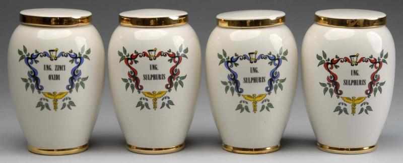 Appraisal: Lot of Gilded Porcelain Medicine Jars Description Mid- th century