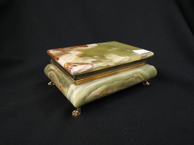 Appraisal: Onyx Dresser Box carved stone lion paw feet hinged top