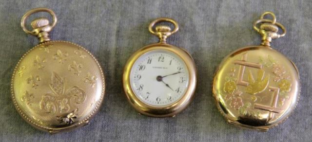 Appraisal: JEWELRY Pocket Watch Grouping Including Tiffany Includes an kt yellow