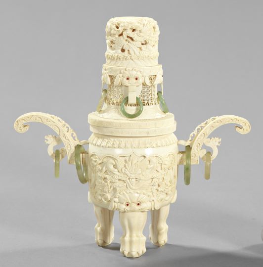 Appraisal: Kuang Hsu Carved and Pierced Ivory Ceremonial Vessel of two-handled