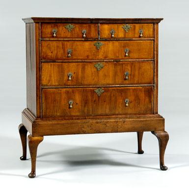 Appraisal: Queen Anne walnut chest on frame walnut veneers oak case