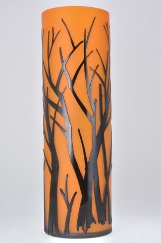 Appraisal: Winter Sunset Cameo Glass Vase Black Orange Chinese hurricane ''