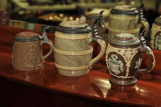 Appraisal: THREE METLACH STEINS All with pewter mounts and stamped signatures