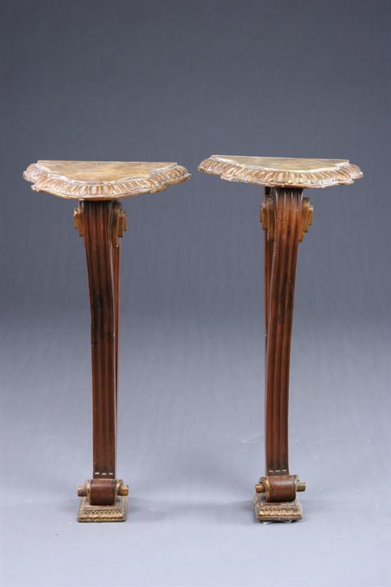 Appraisal: PAIR CONTINENTAL PARCEL-GILT DIMINUTIVE CONSOLES early th century handpainted faux-marble