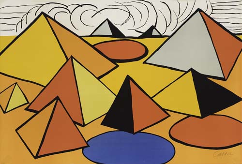 Appraisal: ALEXANDER CALDER Landscape with Ovals and Pyramids Color lithograph on