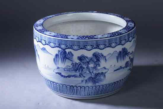 Appraisal: JAPANESE BLUE AND WHITE PORCELAIN JARDINI RE Meiji period Riverscape