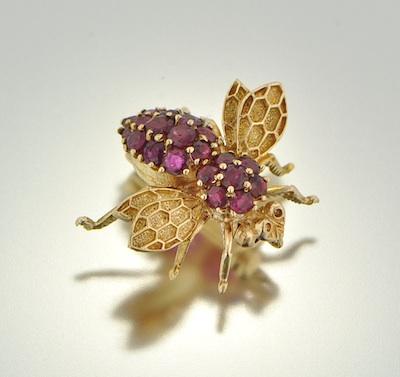 Appraisal: A k Gold and Ruby Fly Brooch k yellow gold