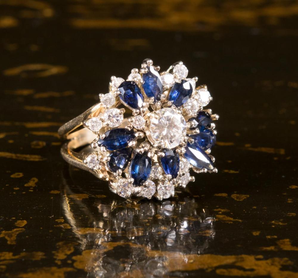 Appraisal: DIAMOND SAPPHIRE AND FOURTEEN KARAT GOLD RING The k yellow