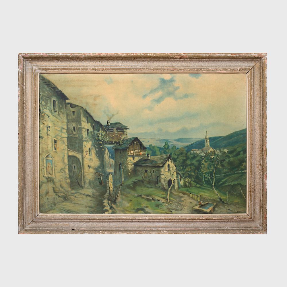 Appraisal: After Lorenzo Gignous - Village Landscape Reproduction on canvas x