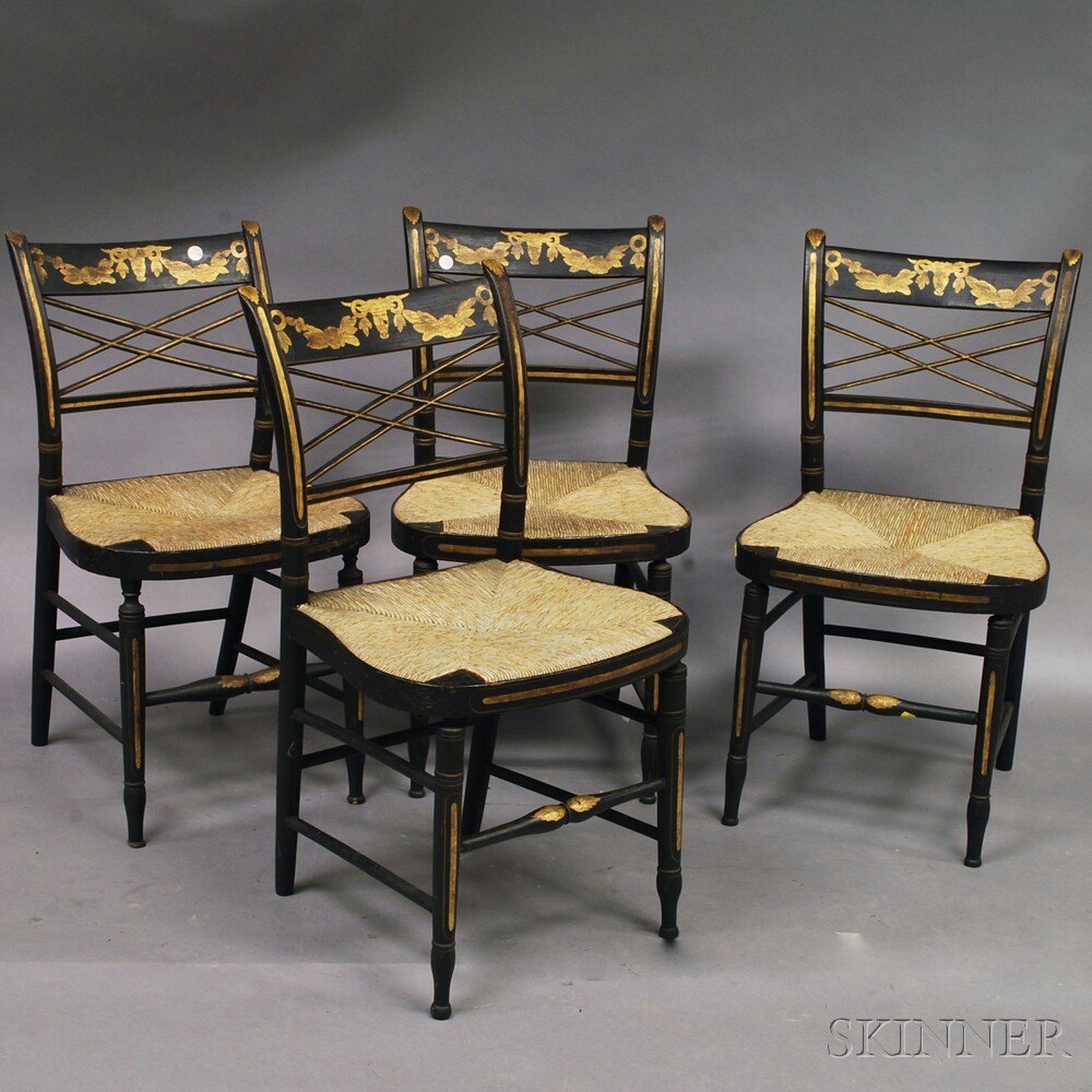 Appraisal: Set of Four Painted and Stencil-decorated Classical Side Chairs th