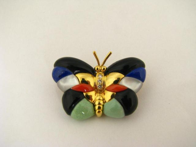 Appraisal: K yellow gold Asch Grossbardt butterfly pin with lapis lazuli