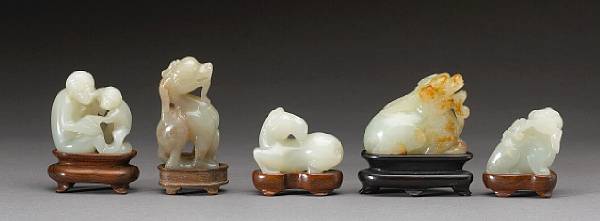 Appraisal: A group of five jade animal carvings Including a monkey