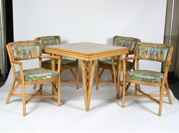 Appraisal: Rattan set including a table and four chairs angled table