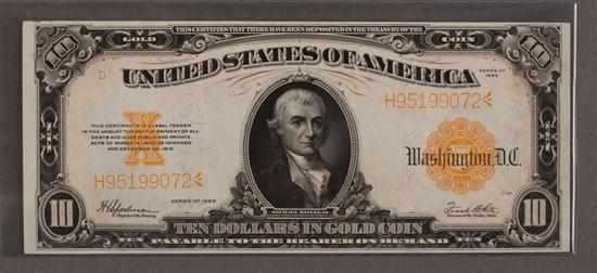 Appraisal: United States Gold Certificate Series of signed Speelman and White