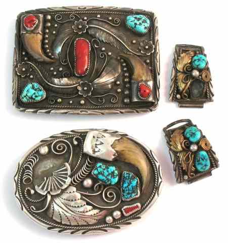 Appraisal: COLLECTION OF FOUR NAVAJO ZUNI BELT BUCKLES the first with