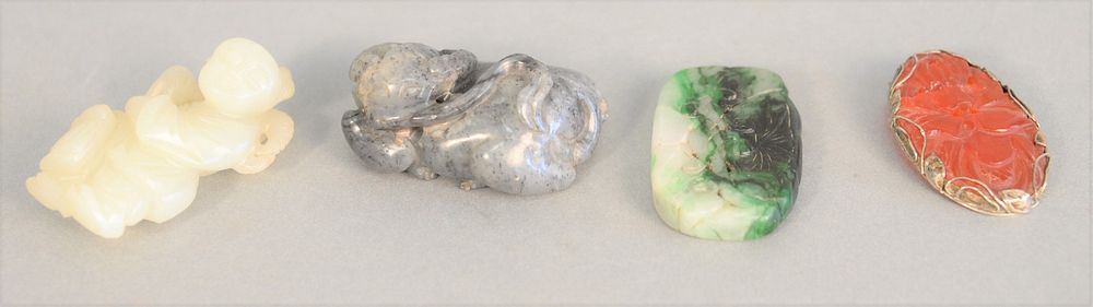 Appraisal: Group of Chinese hardstone pieces to include Jadeite pendant having