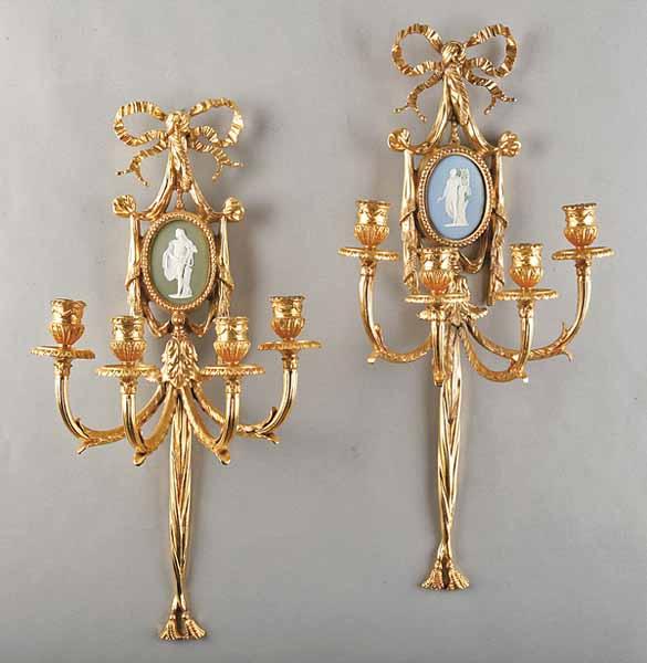 Appraisal: A Pair of Continental Gilt Bronze Wall Sconces each with